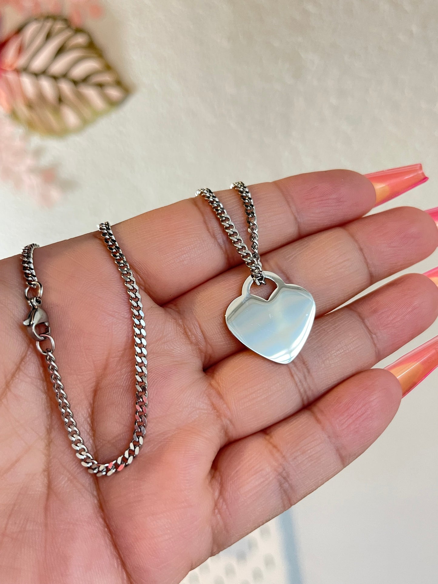 Steel medium Heart necklace chunky chain
