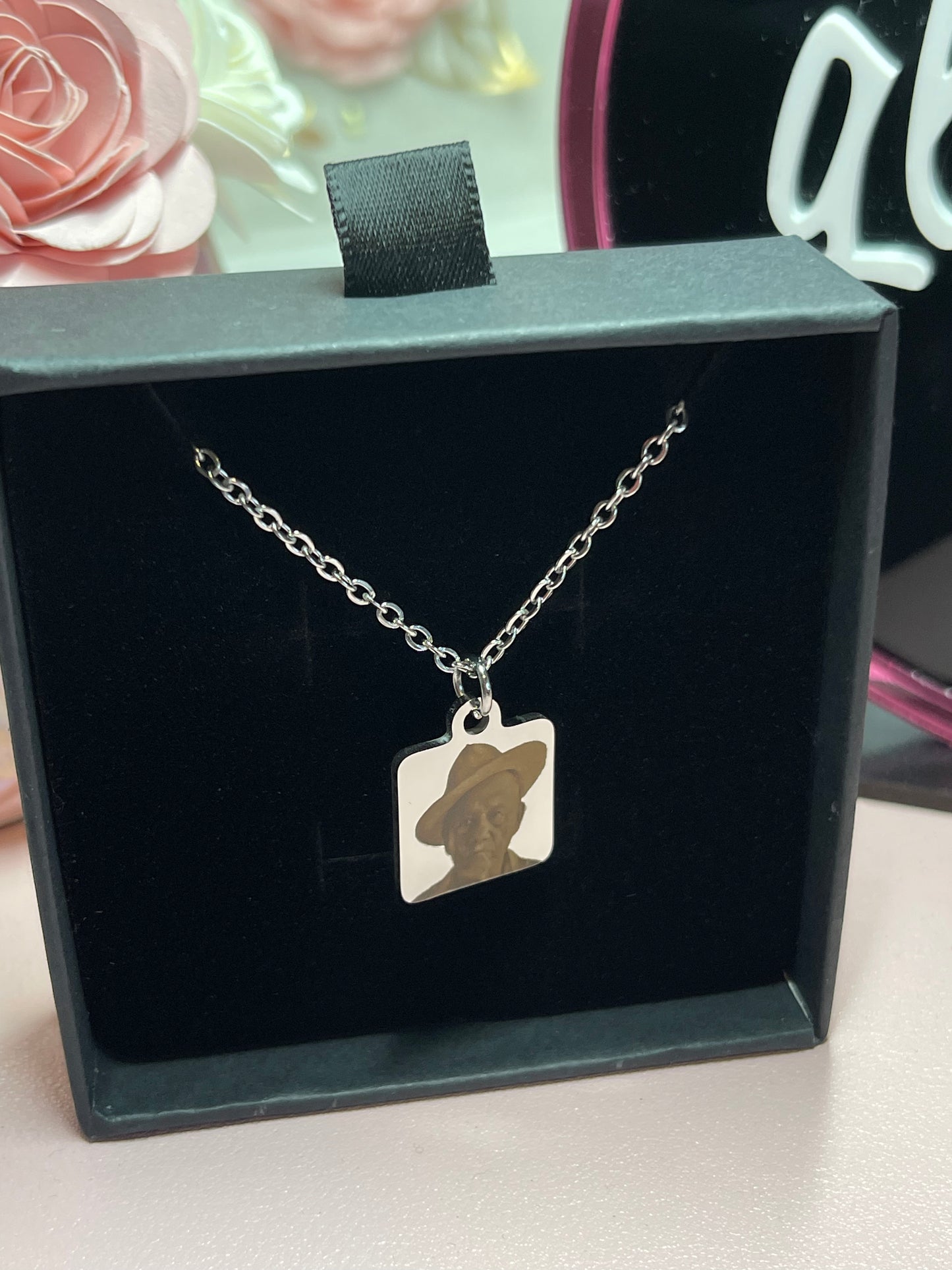 Silver square Portrait Necklace