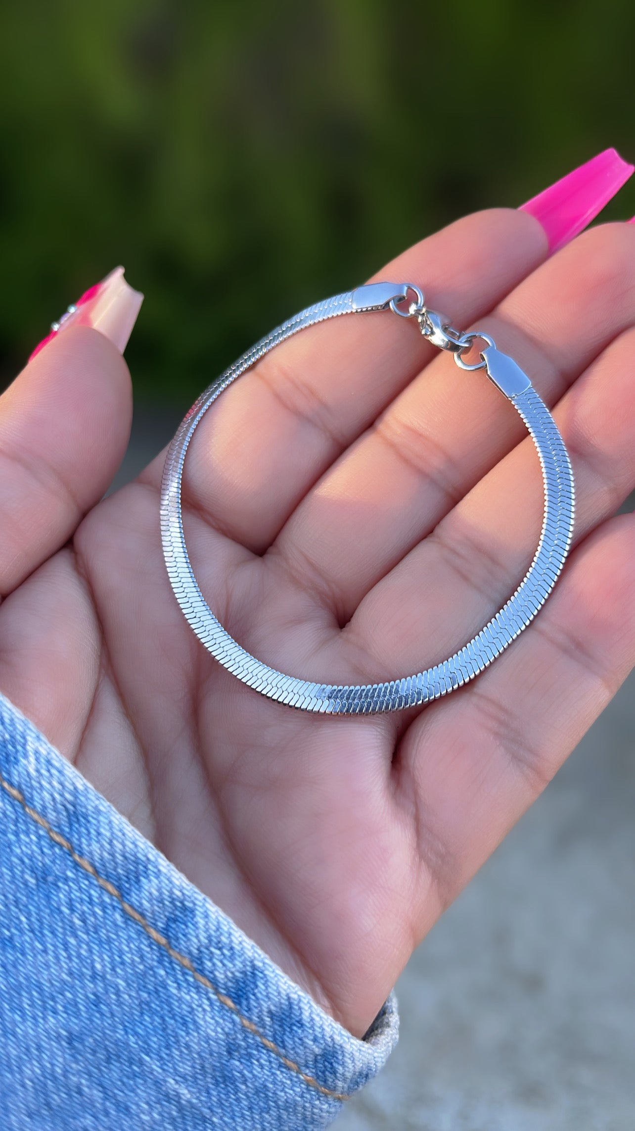 Silver plated herringbone bracelet