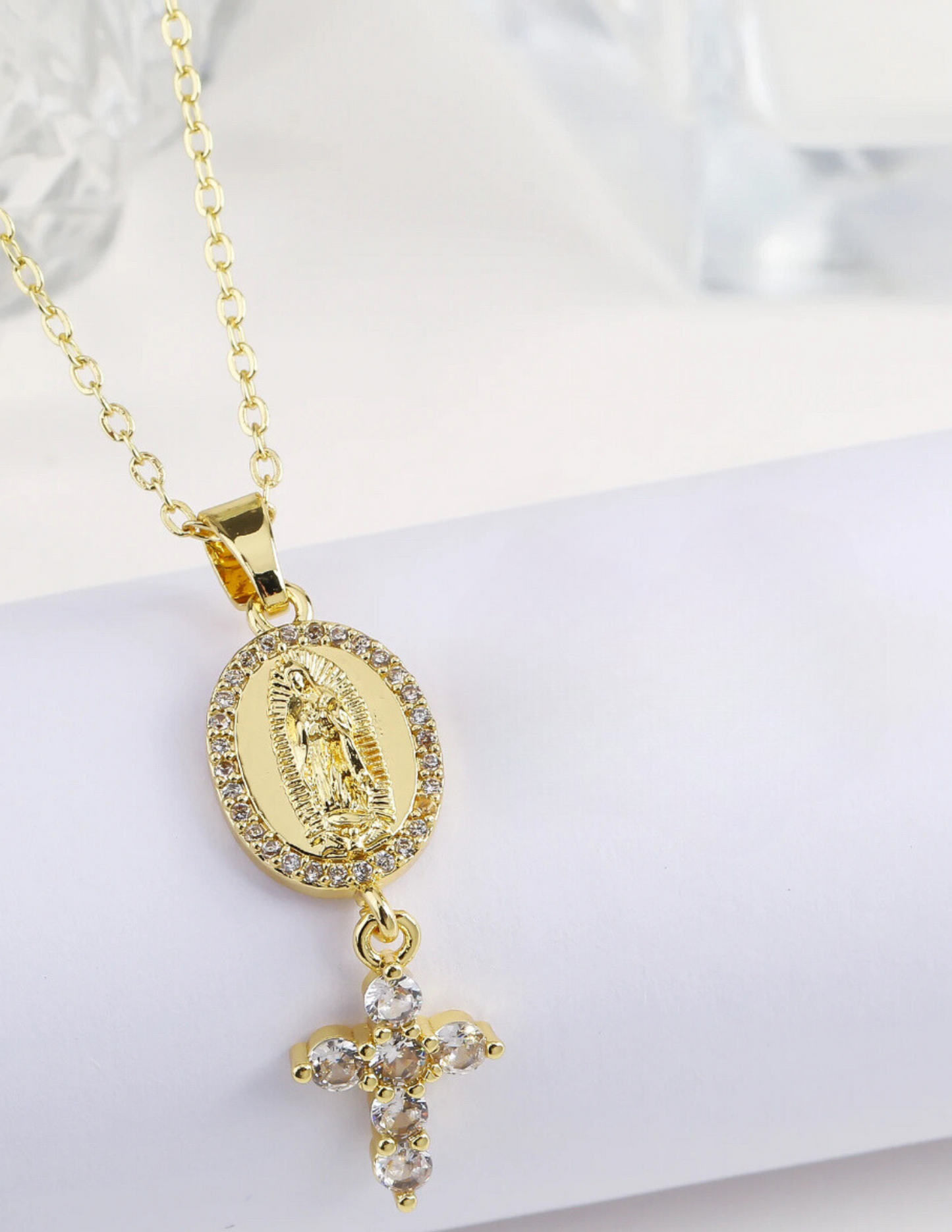 Virgencita & Cross charm necklace