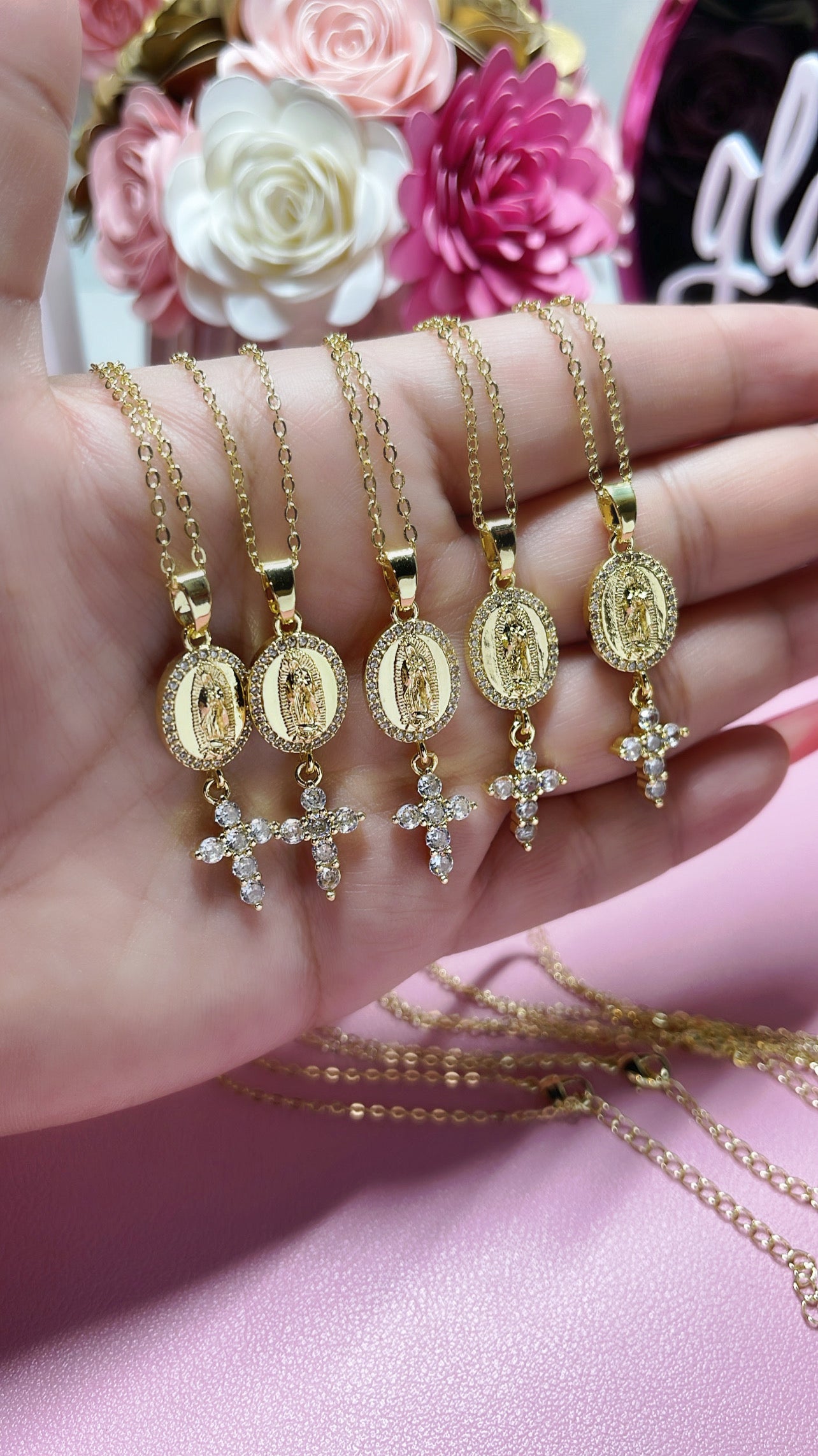 Virgencita & Cross charm necklace