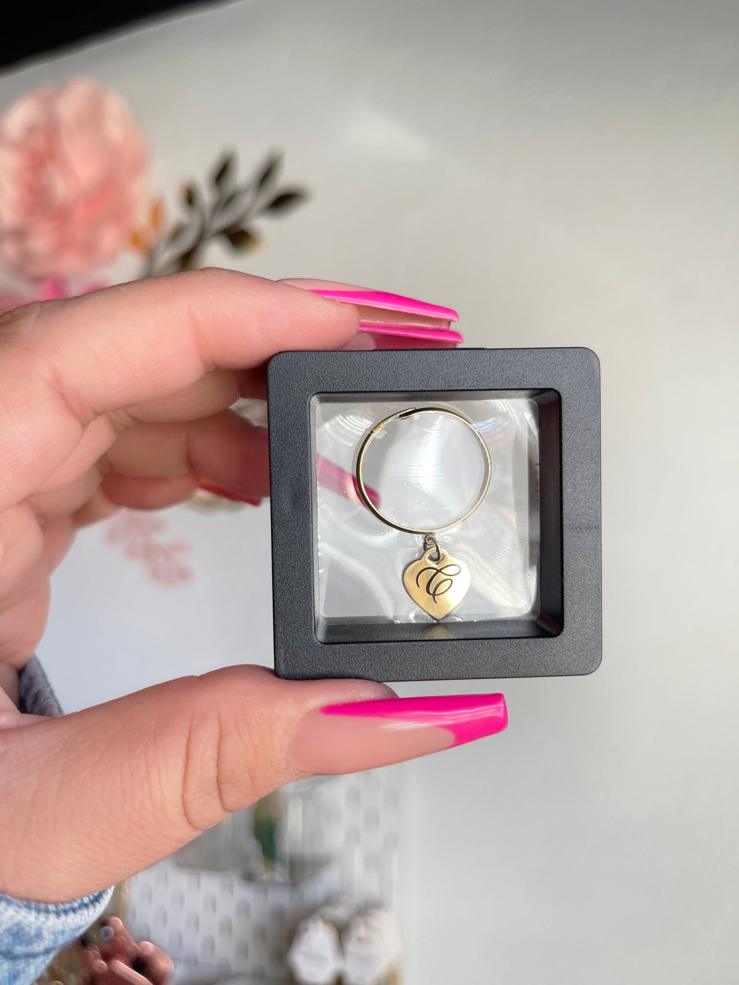 Personalized heart charm ring