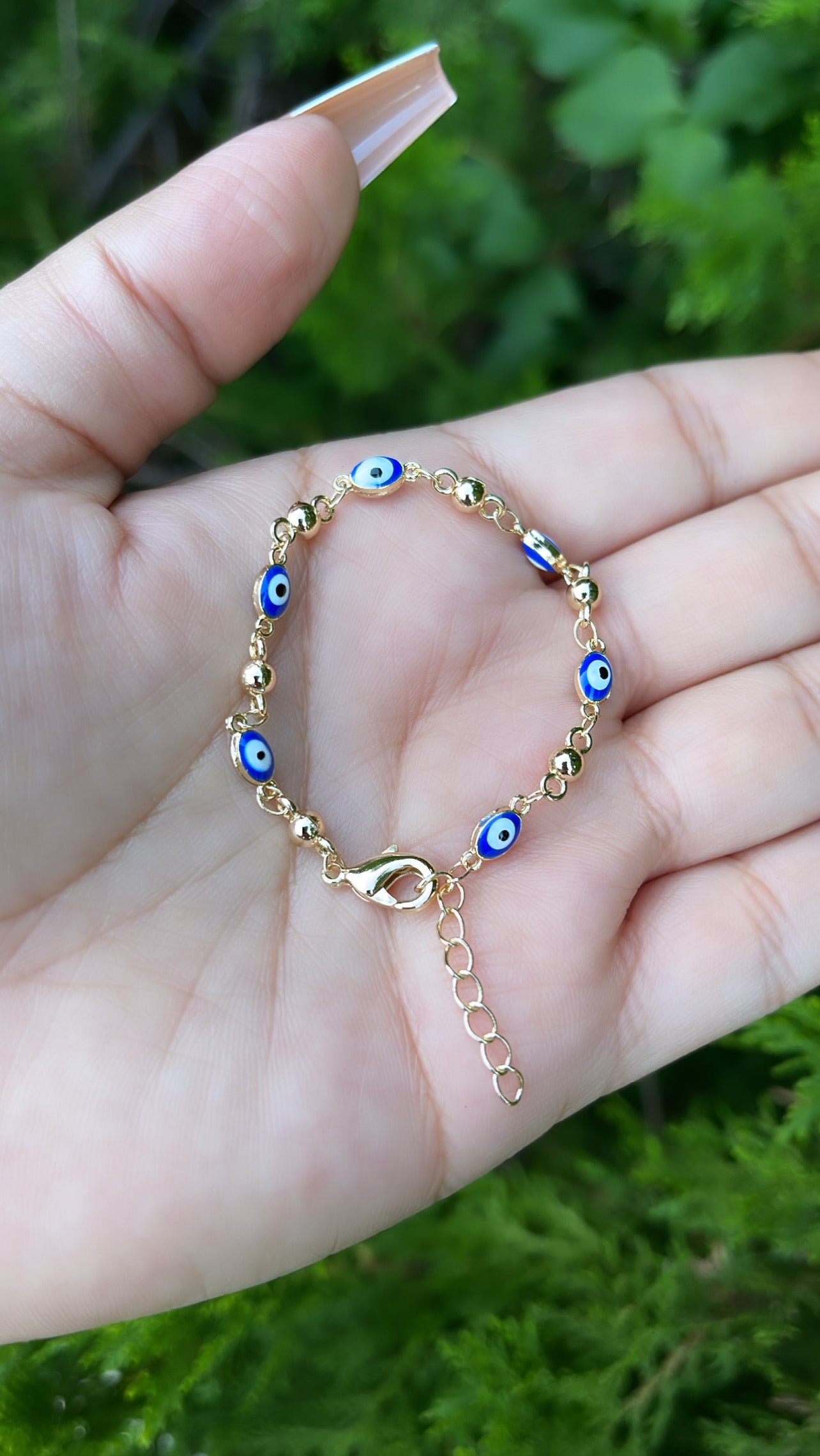 Pulsera infantil con ojo ovalado bañado en oro de 6" - Azul