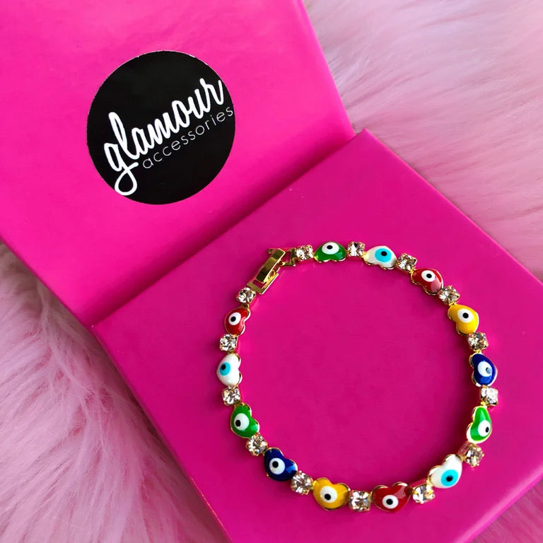 Heart Multicolor Evil eye bracelet- gold plated