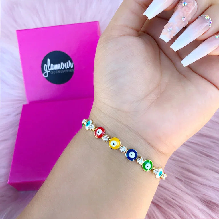 Multicolor Evil eye bracelet- gold plated