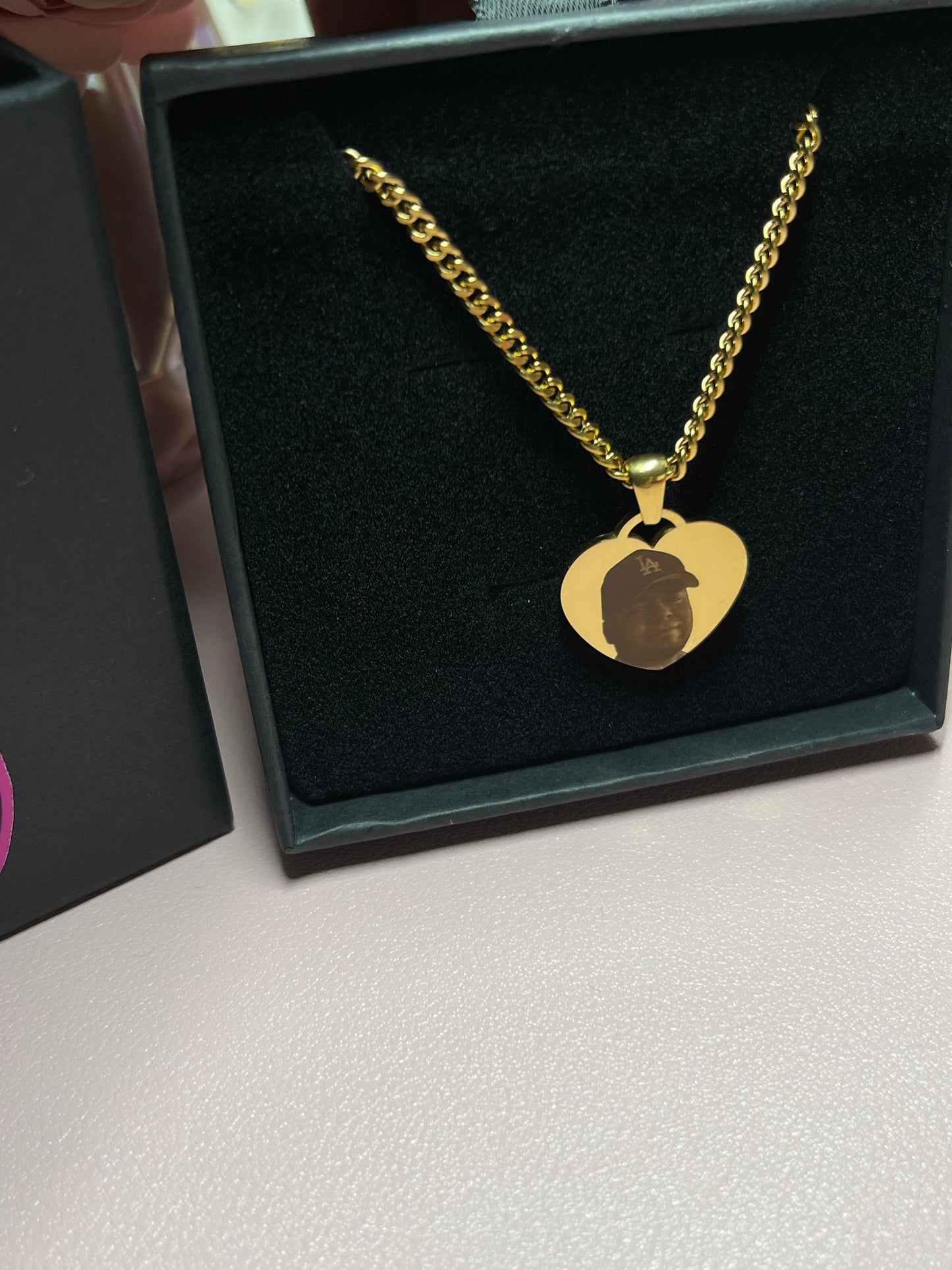 Portrait heart necklace chunky chain