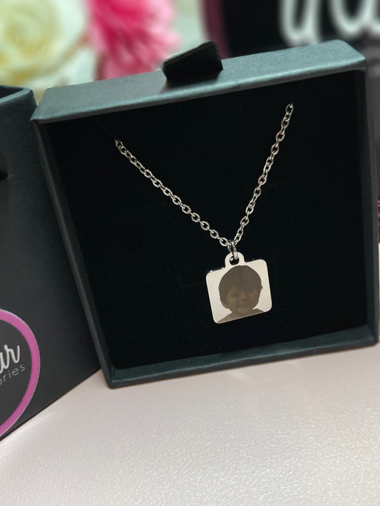 Silver square Portrait Necklace