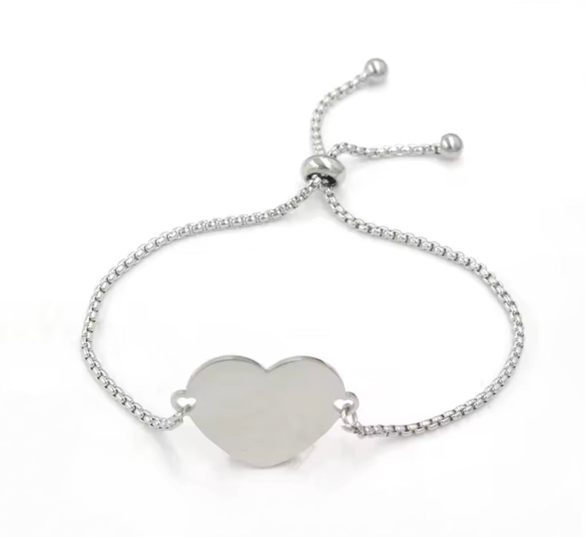 Portrait big heart charm bracelet- Silver