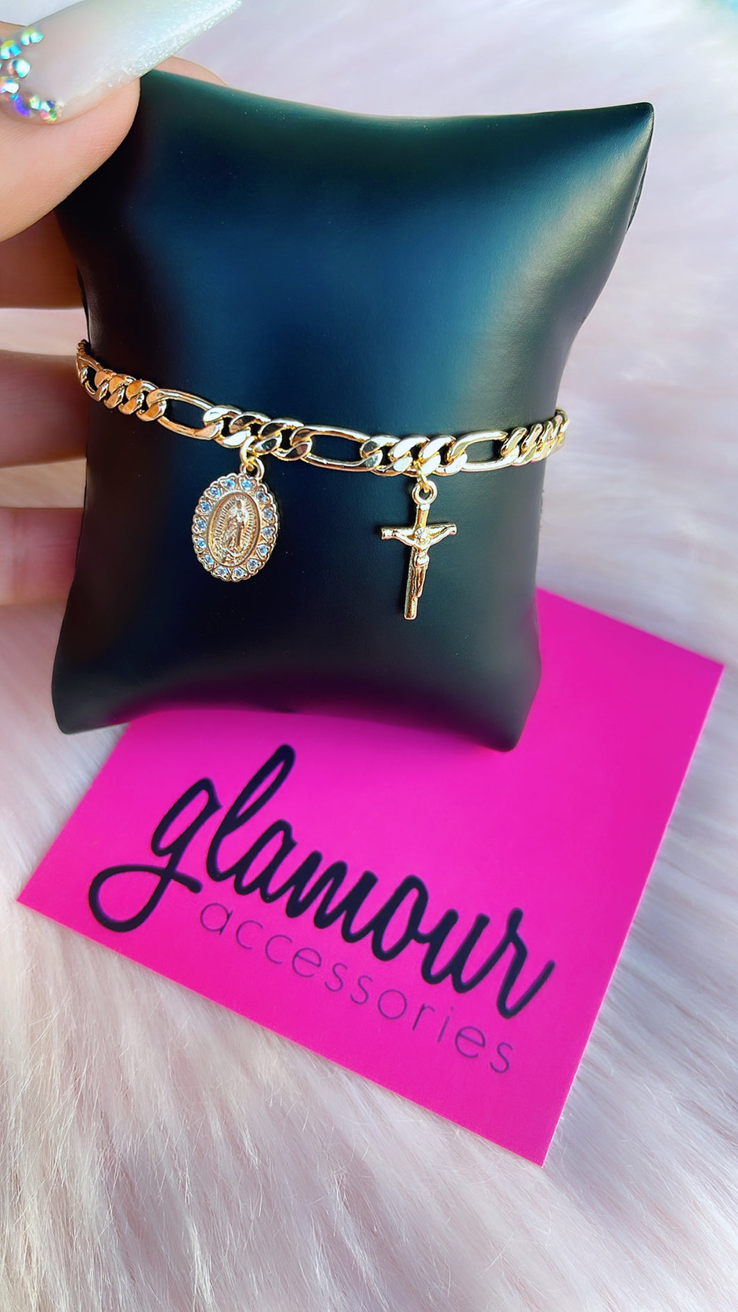 Virgencita & Cross charm bracelet