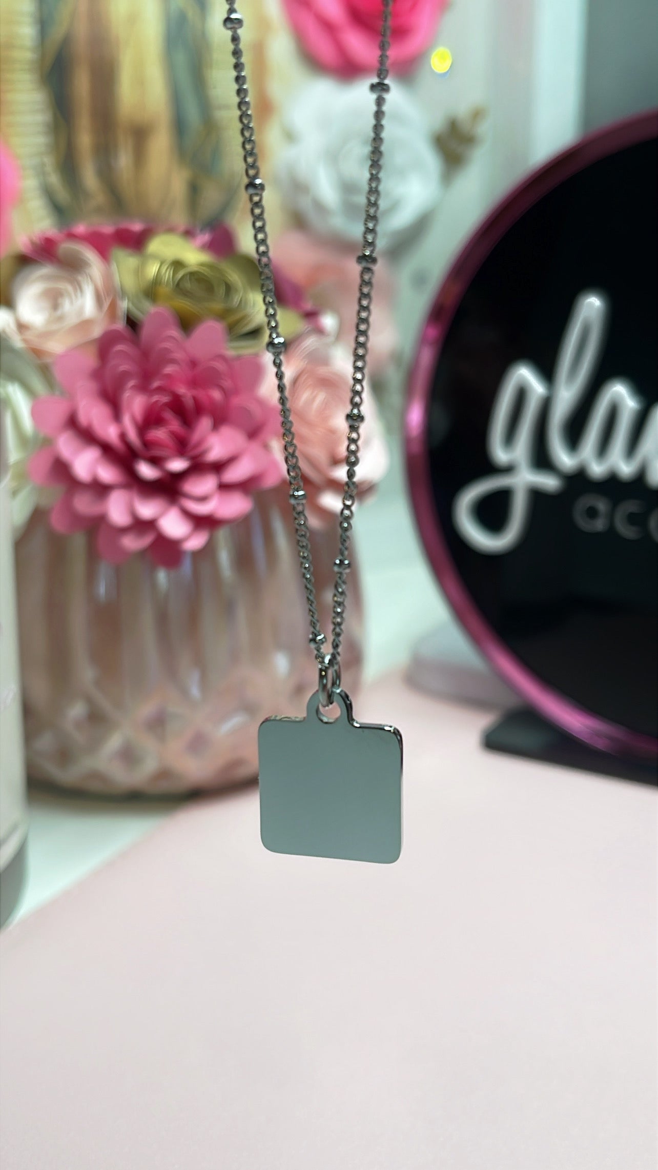 Silver square Portrait Necklace