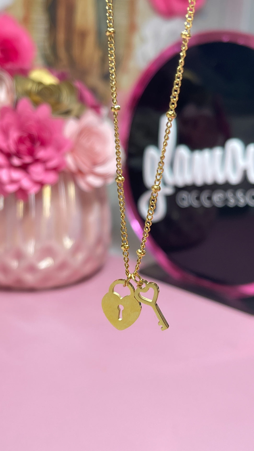 Personalized Heart lock & key necklace