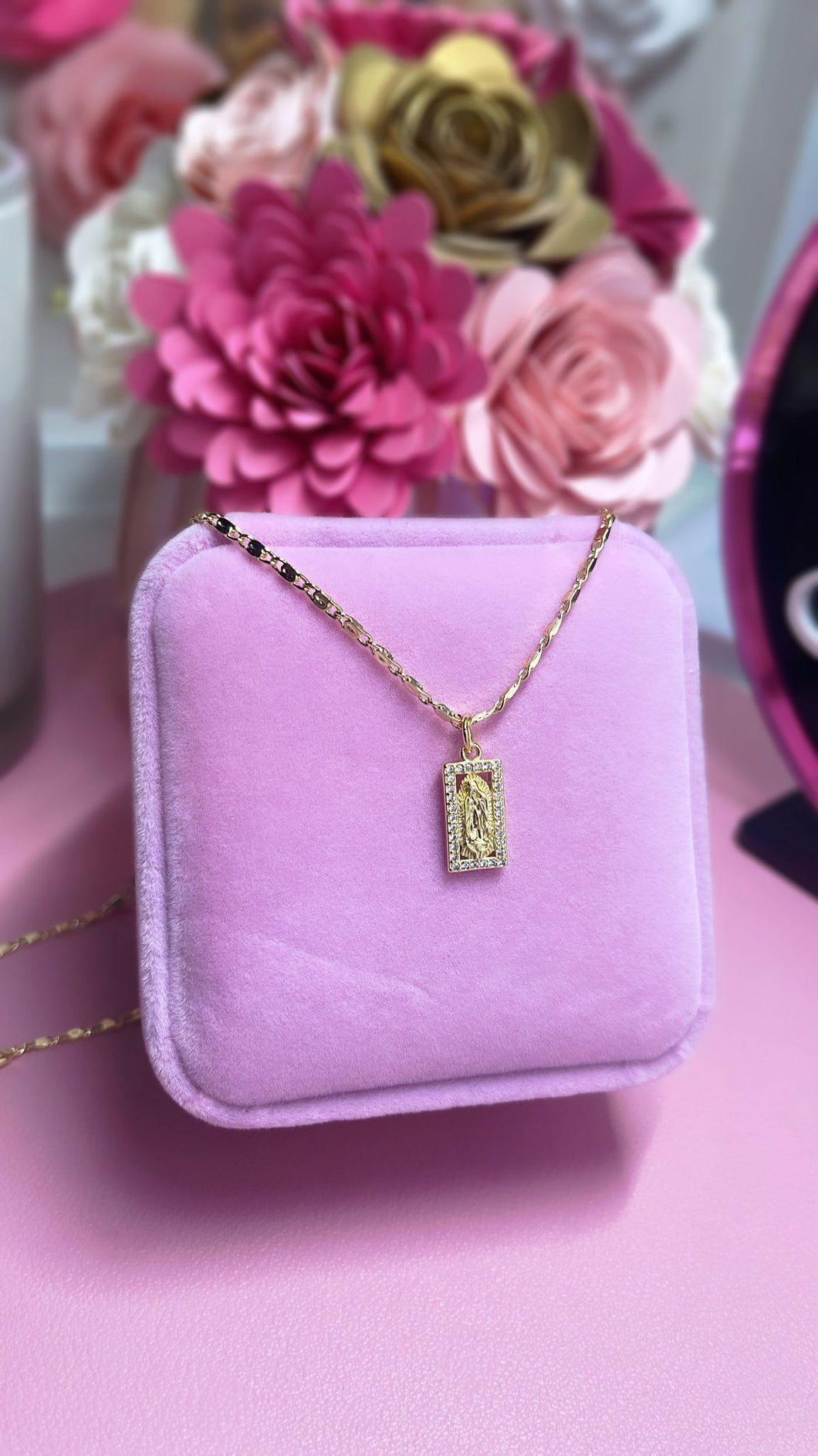 Dainty rectangle Virgencita necklace