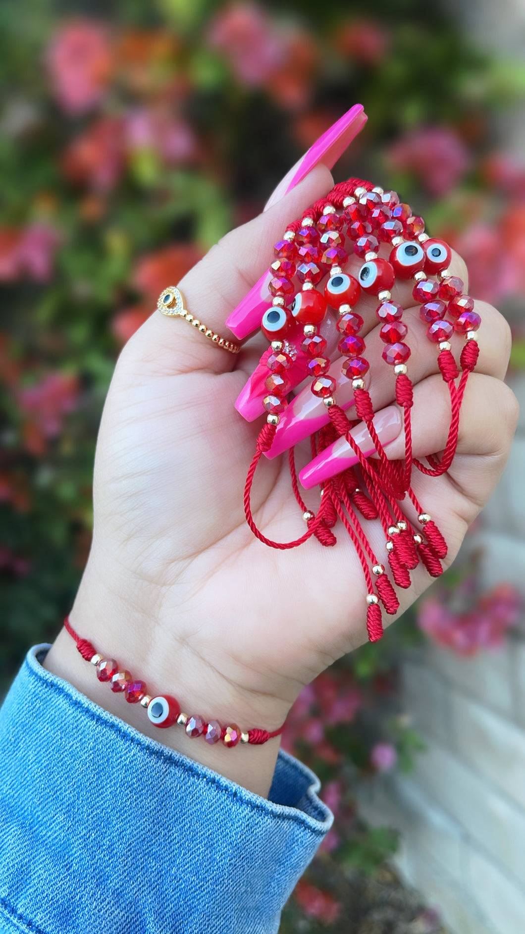 Adult red eye bracelet- gold filled