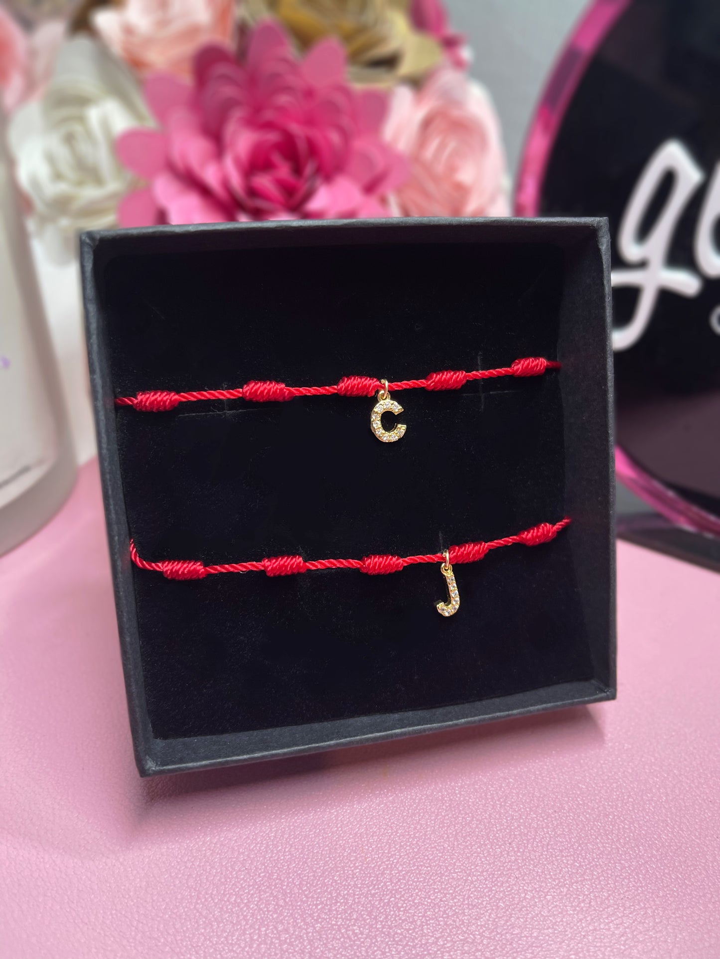 Red knot bracelet with Initial