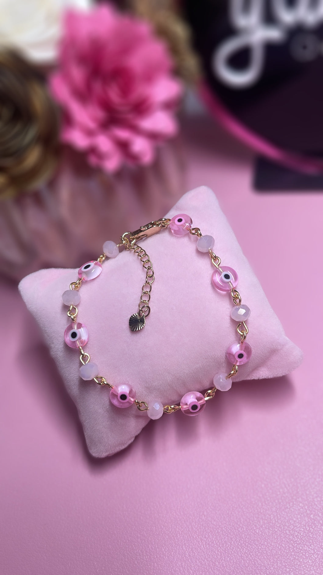 Pink ojito link bracelet