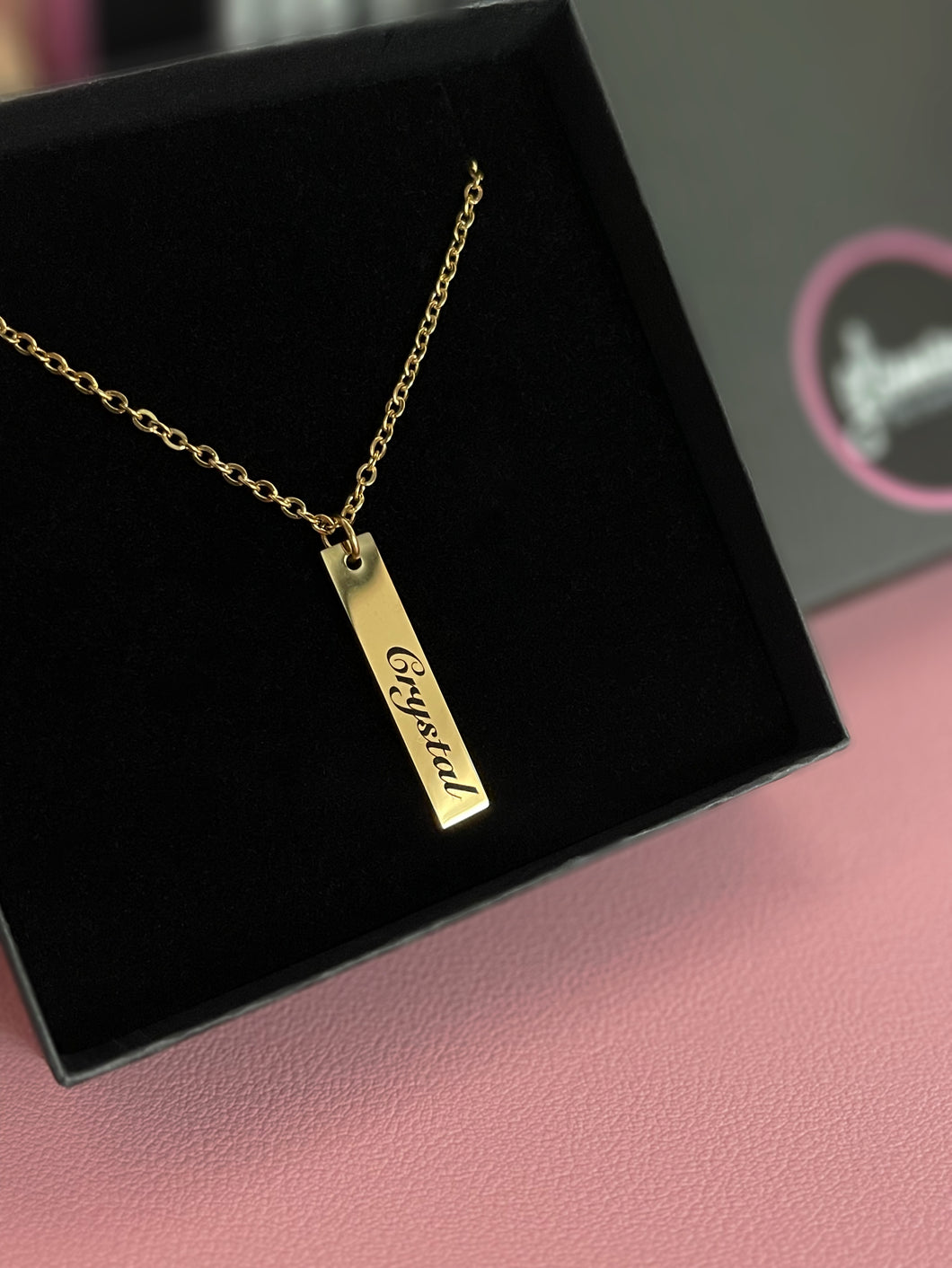 Personalized long bar necklace