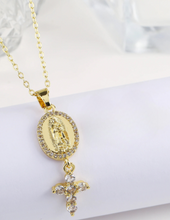 Load image into Gallery viewer, Virgencita &amp; Cross charm necklace
