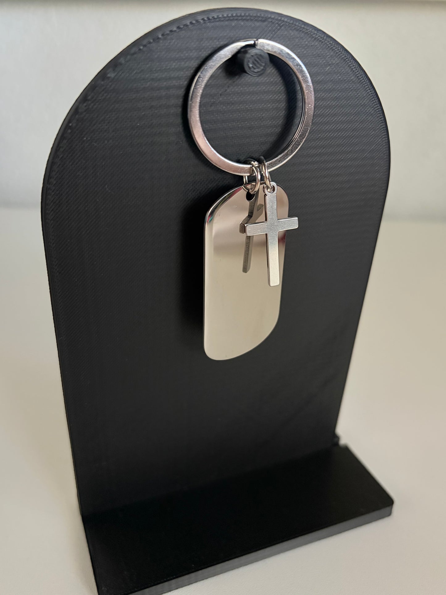 Tag Keychain with Cross charm