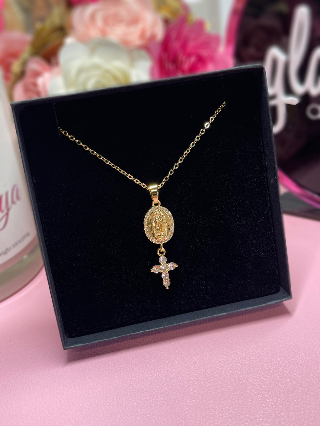 Virgencita & Cross charm necklace