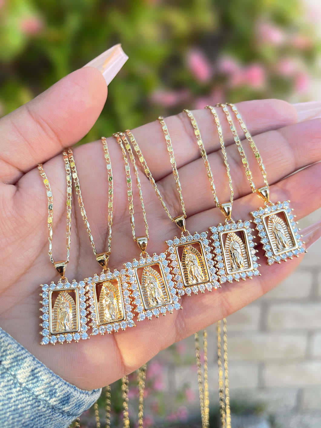 Virgencita rectangle crystal necklace