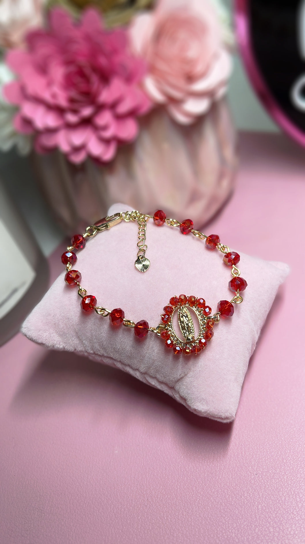 Red Virgencita crystal bracelet