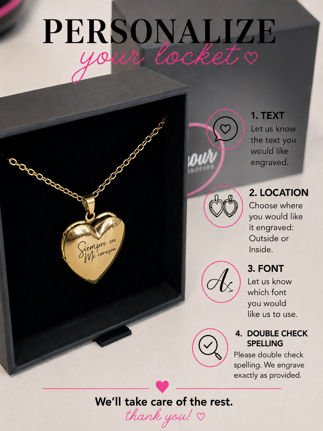 Personalized Heart locket with charm