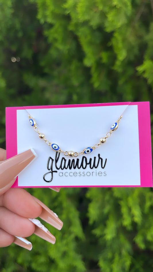 Pulsera infantil con ojo ovalado bañado en oro de 6" - Azul