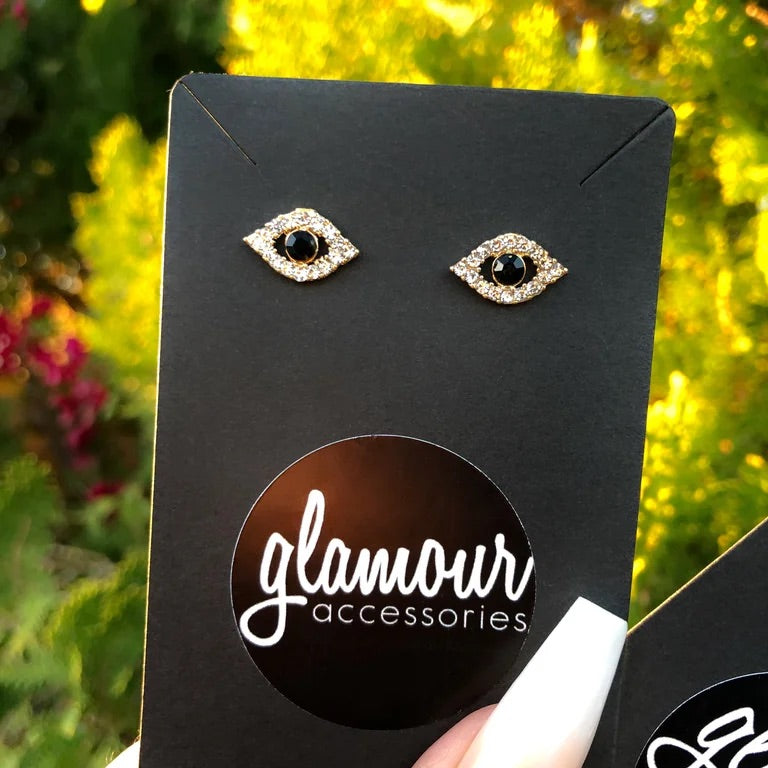 Black eye rhinestone earrings