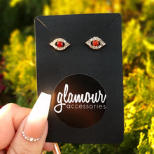 Load image into Gallery viewer, Red eye rhinestone earrings
