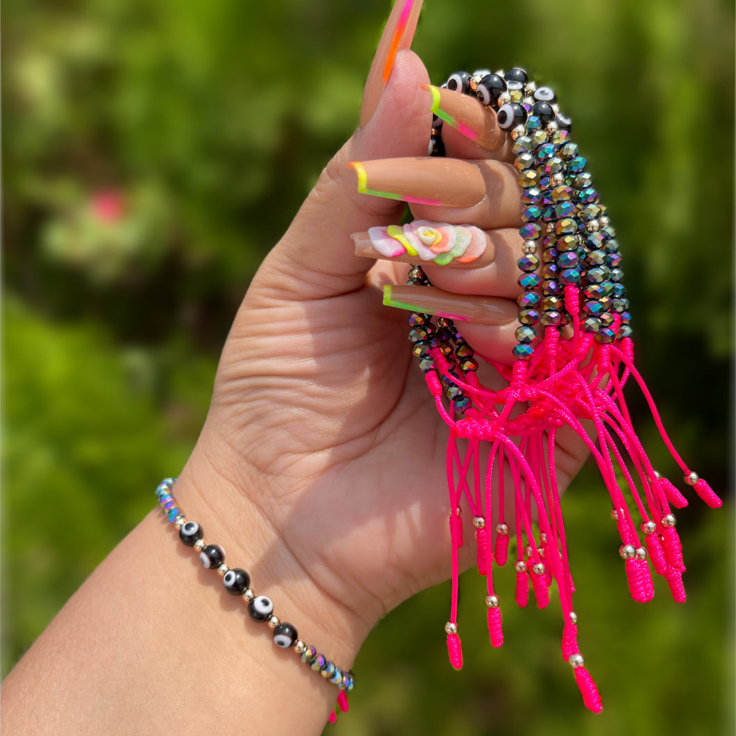 🖤🩷Pink & black crystal eye bracelet