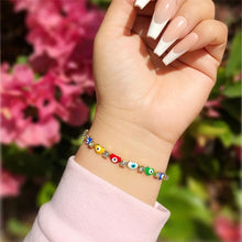 Cargar imagen en el visor de la galería, Heart Multicolor Evil eye bracelet- gold plated
