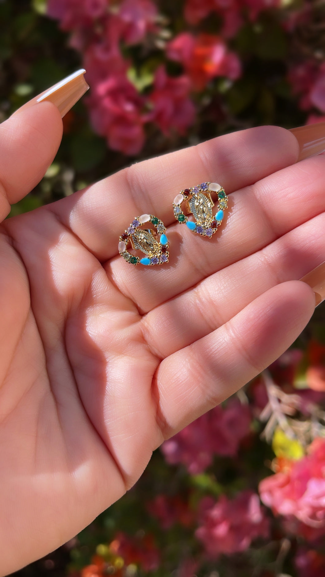 Multicolor Heart Virgencita earrings