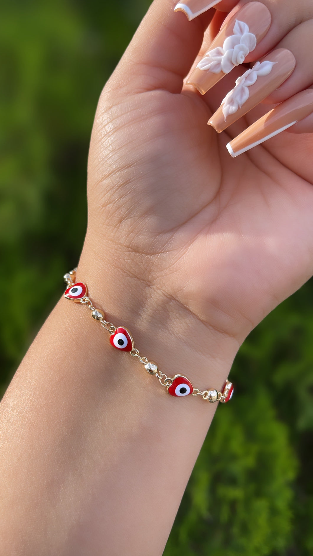 Heart evil eye bracelet- Red